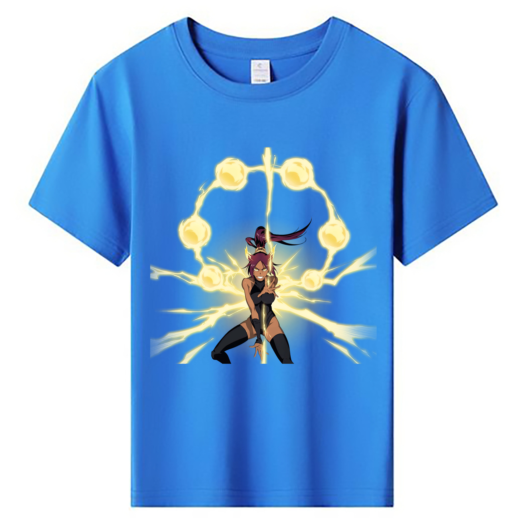 （画像用） ブリーチ 四楓院 夜一（しほういん よるいち） BLEACH Shihouin Yoruichi 綿100％キッズTシャツ（フロントプリント）